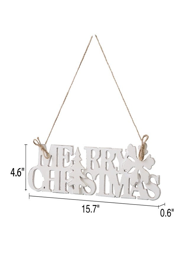 Sintosin Rustic Merry Christmas Sign for Front Door 16 Inch, Wall Hanging Distressed White Snowflake and Tree Christmas Decorations for Home, Farmhouse Xmas Decoration for Winter Living Room Entryway - Image 2